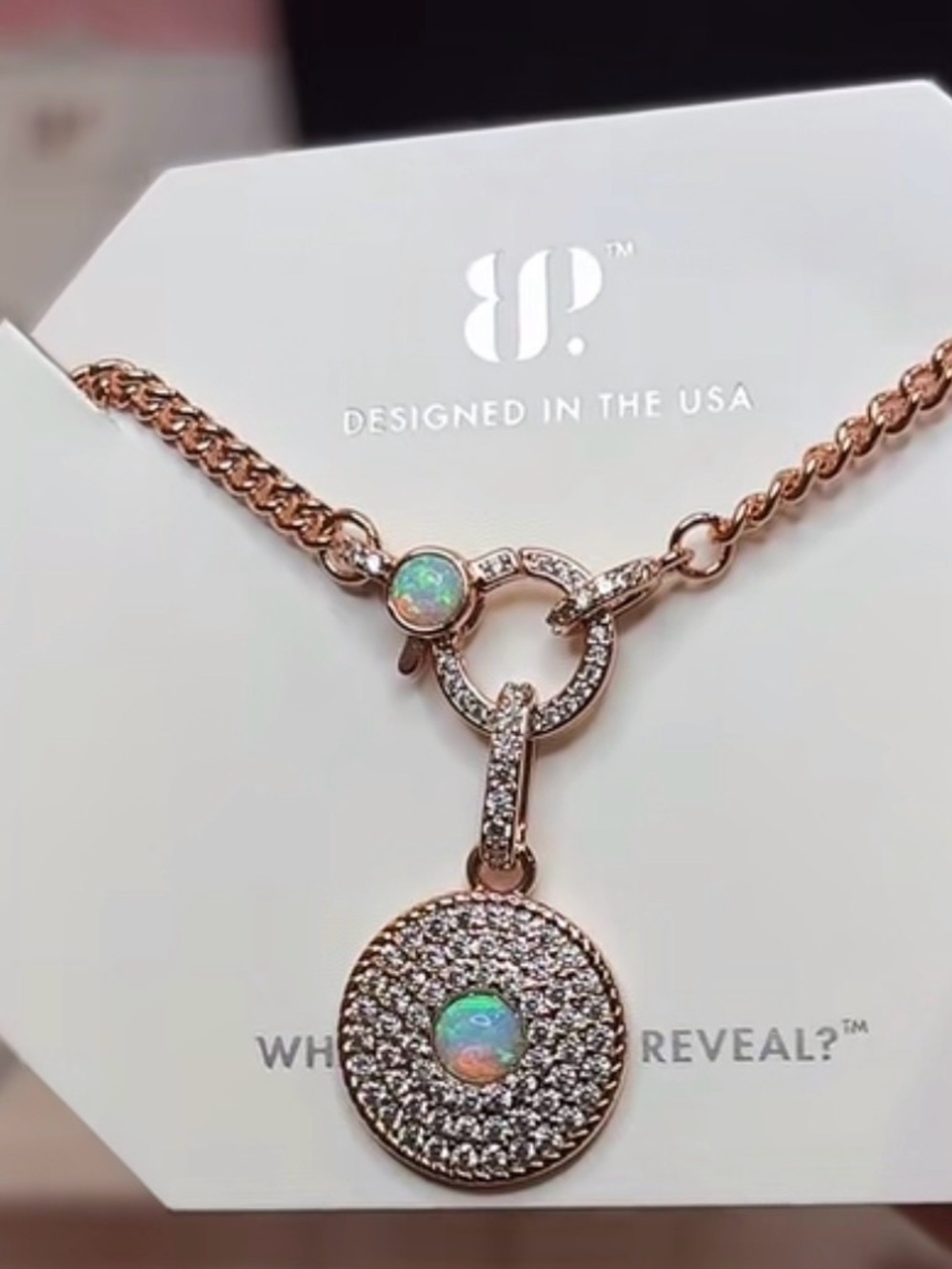 Bomb Party October 2025 Rose Gold Opal & Cubic Zirconia Pendant Necklace
